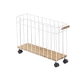 thumbnail image 3 of Decmode Rustic Fir Wood and Metal Magazine Basket With Caster Wheels, White, 3 of 5
