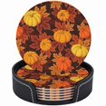 thumbnail image 1 of wonima44 6 Pcs Autumn Seamless Pumpkin Leaves Leather Coasters for Drinks with Holder Coaster Sets Drink Table Cup Coasters for Living Room Kitchen Coffee Decor, 1 of 1
