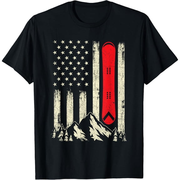 Snowboarding Lover - USA Flag Snowboarder Wintersports Lover T-ShirtMen's and women's gift, black and white T-shirt, size: Extra large S-4XL