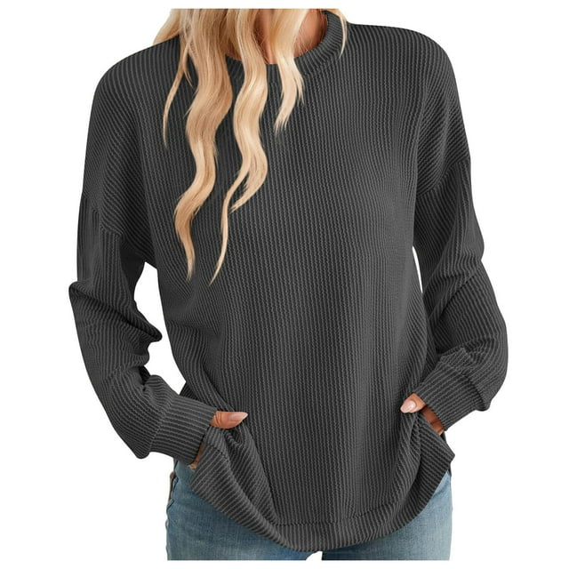 Wyzesi Chandails en Molleton à Fermeture Éclair pour Femmes Chandail Léger Tendance 2025 pour Femmes avec Fente Latérale Col Rond Doux chandail à Manches Longues Chandails en Molleton Rasoir à Piles