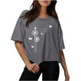 thumbnail image 1 of Blouses pour Femmes Épaules Tombantes Col Rond Hauts Courts Surdimensionnés Hauts d'Entraînement T-Shirts, 1 of 1