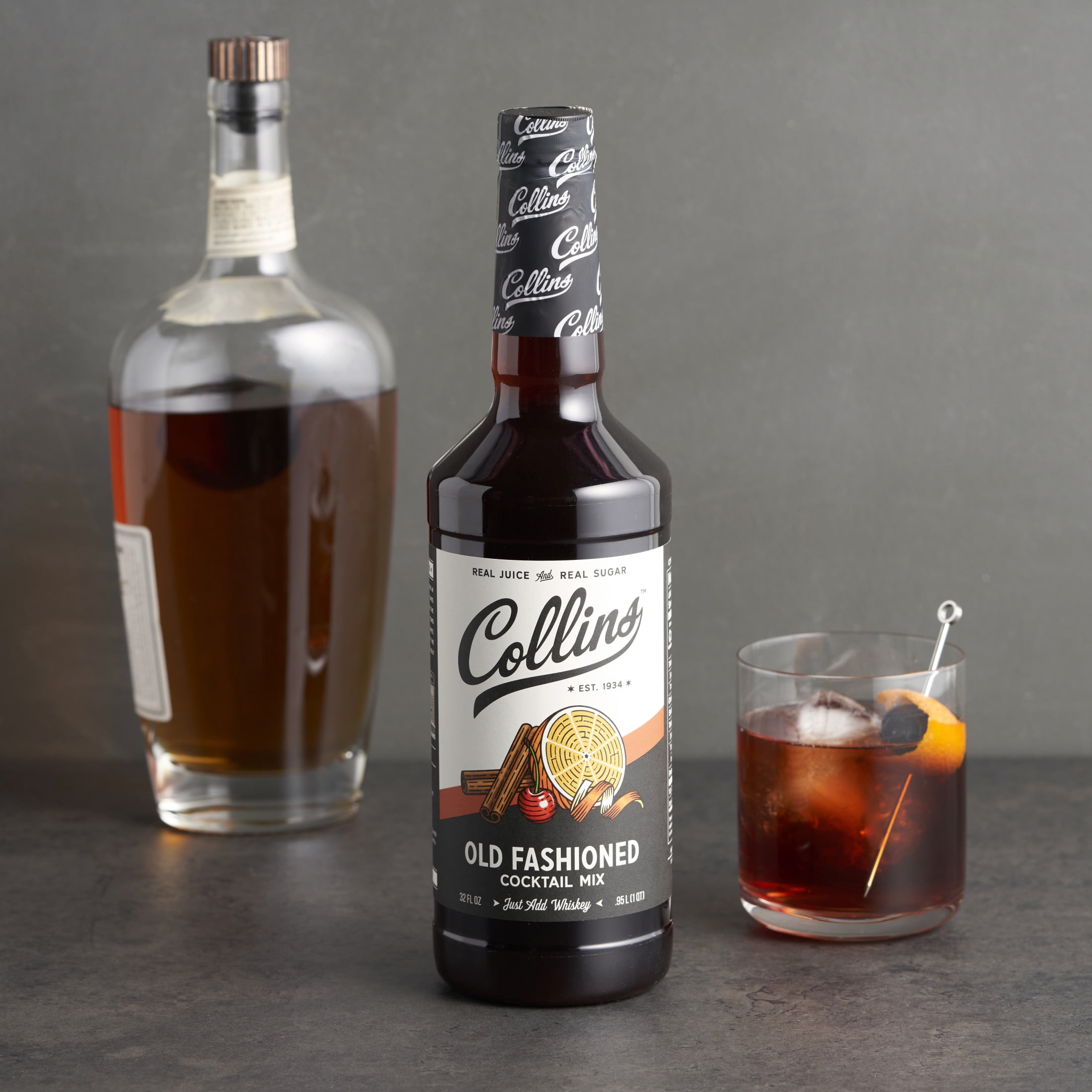 Collins Old Fashioned Mix | Made With Real Brown and Sugar Cherry Juice With Natural Flavors | Classic Cocktail Recipe Ingredient, 32 fl oz