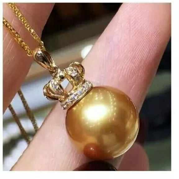 EOEMY Gorgeous Aaa 10-11mm Natural South Sea Golden Round Pearl Pendant Necklace 18"