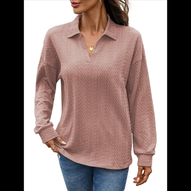 Suéter de Mujer de Color Liso, Otoño e Invierno 2025, con Solapa Holgada y Larga. Rosa L