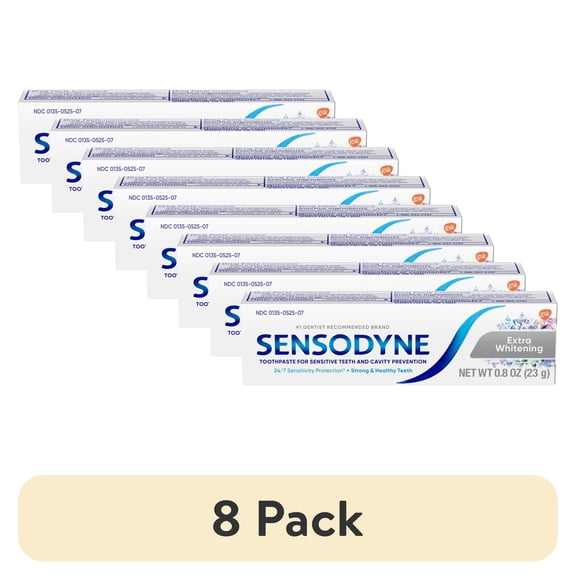 (8 pack) Sensodyne Extra Whitening Toothpaste for Sensitive Teeth, Cavity Prevention and Sensitive Teeth Whitening - 0.8 Ounces