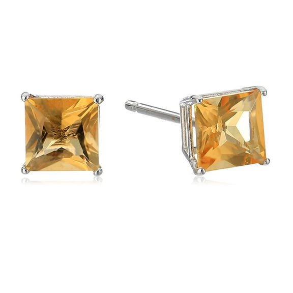 14k White Gold Plated Over Sterling Silver 1 Carat Princess Cut Created Citrine Sapphire Stud Earrings