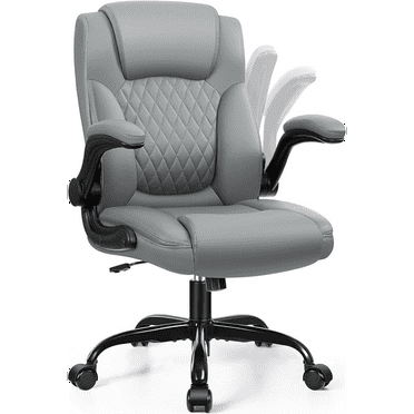 Leather Office Chair, PU Home Computer Desk Chairs with Ergonomic Back Support, 360°Swivel Free，Small Gmaing Chair with Wheels and Adjustable Armrests, for Short People Use, Gray