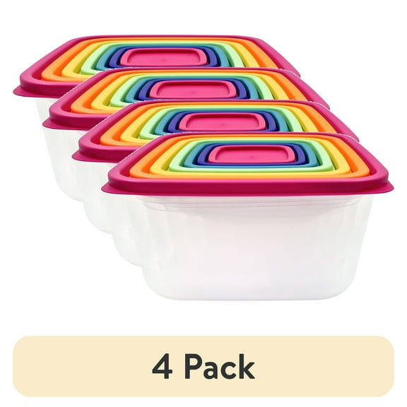 (4 pack) Mainstays Plastic Rainbow Food Storage Set, Multi Color, 14 Count, Best Used for Leftover Storage and Reheating