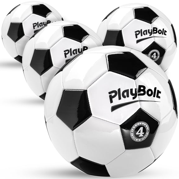 PlayBolt Soccer Ball Size 5 – 4 Pack PVC Soccer Ball with Hand Pump for Teens & Adults – Match, Training & Outdoor Play