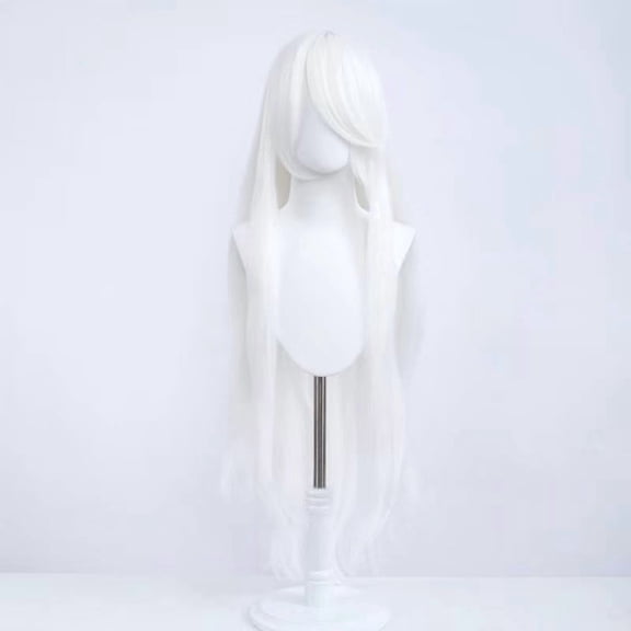 Nvzi White long straight wig -1 piece, 39 inch long synthetic wig with slanted bangs, heat-resistant and soft natural wig, suitable for women's daily wear and party activities