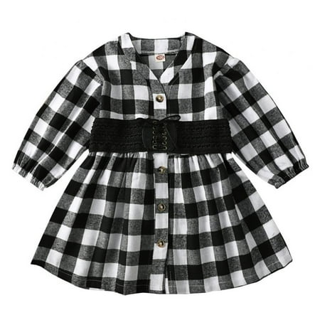 

Toddler Kids Baby Girls Plaid Dress Long Sleeve Princess Checked Party Dresses Cotton Outfits