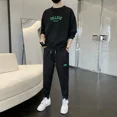 thumbnail image 3 of Conjunto de camiseta y pantalones de jogging para hombre, ropa gris para hombre, sudadera, chándal, trajes deportivos con alfabeto, moda, conjunto elegante de 2 piezas, XL, 3 of 4