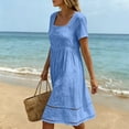 thumbnail image 7 of ClodeEU Women's Square Neck Short Sleeve Mini Dress,Casual Smocked Waist Flowy Dress with Lace Trim Blue,Women's Plus XL, 7 of 7
