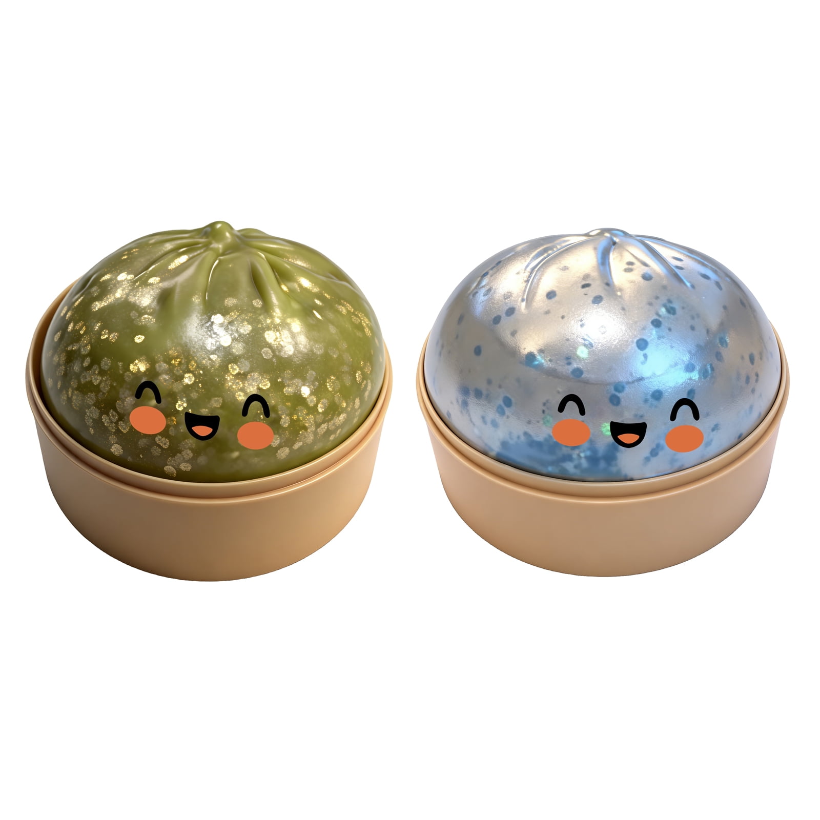 Glitter Colorful Dumpling Squishy, Cute Squishy Dumpling Large with Steamer, Squishy Dumpling Doll with Cute Expressions, Silicone Bun Sensory Fidget Dolls, Hand Pinching Decompression Dolls