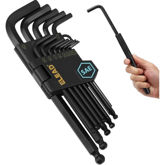 15-Piece SAE Hex Key Allen Wrench Set with Extension Bar, 3/64-3/8 Inch, Long Arm Ball End Design, Heat-Treated S2 Steel