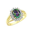 thumbnail image 3 of RYLOS Rings for Women 14K Yellow Gold Ring Princess Diana Inspired 9X7MM Gemstone & Halo of  Diamonds June Alexandrite Jewelry for Women Size 7, 3 of 7