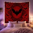 thumbnail image 2 of Large Black Bat Over Red Crest with Scrollwork, Dramatic Gothic for Dark Art Enthusiasts, Dark Fantasy Decor Halloween Gift Tapestry Wall Hanging for Bedroom and Dorm, 2 of 7