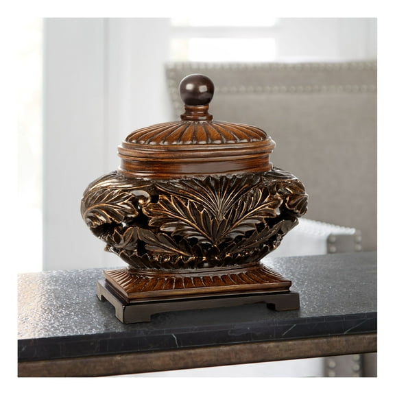 Kensington Hill Weldona 9" High Vine and Leaf Wood Finish Jar with Lid