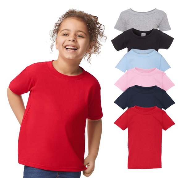 Gildan - Heavy Cotton Toddler T-Shirts, Assorted and Mixed Color tees,100% Cotton-Pack of 6 | 5.3 oz, Size: 2T