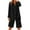 Black, variant on Women's 2 Piece Cotton Linen Set Casual Long Sleeve Button Down V Neck Shirt & Drawstring Shorts with Side Pockets Loose Loungewear Outfits Wine XXXL