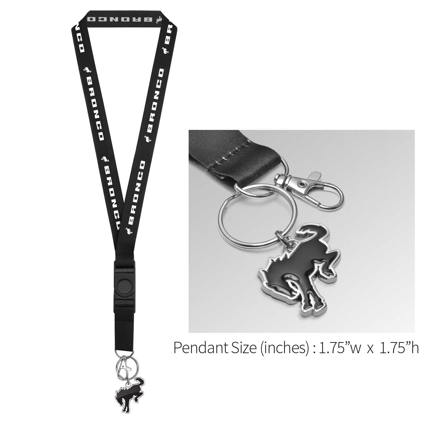 iPick Image for Ford New Bronco Full-Color Die-Cut Metal Key Chain with Printed Logo Black Lanyard Strap, Official Licensed