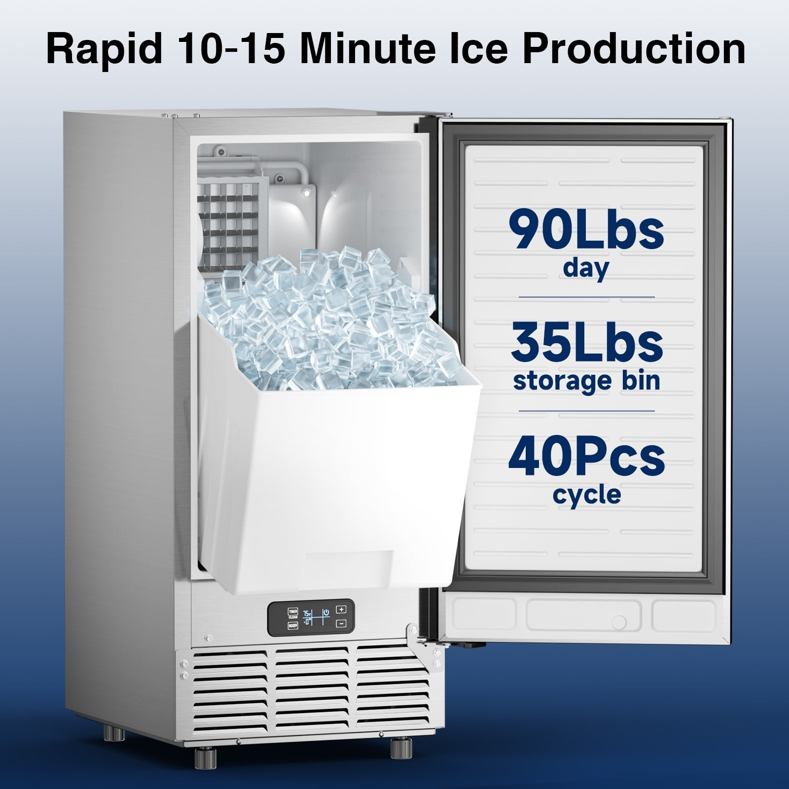 Commercial Under Counter Ice Maker Machine, 90 Lb/Day Auto-Cleaning & 24H Timer