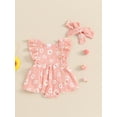 thumbnail image 2 of Bagilaanoe Newborn Baby Girl Summer Rompers Dress Flower Print Fly Sleeve Bodysuits + Hairband 3M 6M 9M 12M 18M Infant Patchwork A-line Dresses, 2 of 7