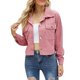 thumbnail image 1 of Abrigo de mujer Estilo informal Solapas de un solo pecho Chaqueta recortada de pana de manga larga para ir de compras Rosa XL, 1 of 6