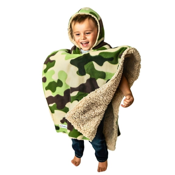 Children's Car Seat Poncho Camo Tan Bear Sherpa Reversible Camouflage Warm Blanket Safe Coat Hunter