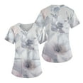 thumbnail image 2 of EHTMSAK Scrub Tops Women Clearance with Pocket Floral Short Sleeve Nurse Uniform V Neck Tunic Pockets T Shirt Blouse Light Purple 3X, 2 of 7