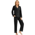 thumbnail image 3 of GEX 100% Cotton Pajamas for Women PJ Set Soft Button-Down 2 Piece Set Knitted Long Sleeve Sleepwear Loungewear Black S, 3 of 7