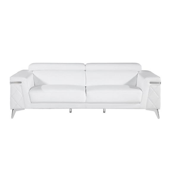 HomeRoots 89" White And Silver Top Grain Leather Sofa