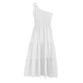 thumbnail image 5 of Summer Saving Wycnly Dresses for Women 2024 Elastic Waist Smocked Swing Slit One Shoulder Dresses Sleeveless Slash Neck Solid Summer Maxi Sun Dress White M Clearance Clothes, 5 of 5