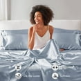 thumbnail image 4 of Regency Heights Satin Sheet Set, Cal King Bed Sheets with Pillowcases, 6-Piece Luxury Silky Sheet Set, Blue, Gifts for Women, 4 of 12