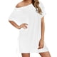 thumbnail image 3 of Vestido camisero Cuello redondo Manga corta Modal suave Suelto Casual Color vivo Vestido camisero de talla grande para viajes de fiesta Blanco S, 3 of 5