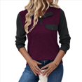 thumbnail image 2 of Blusa Holgada de Retazos con Cuello de Solapa y Botones de Larga con Bloques de Color para Mujer, Estilo Urbano Y2K Rojo Vino M, 2 of 6