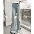 thumbnail image 2 of TIREOW Girls Flare Jeans Casual Embroidered Elastic High Waist Denim Flared Trousers Fashionable Street Style Denim Bell Bottom Pants, 2 of 9