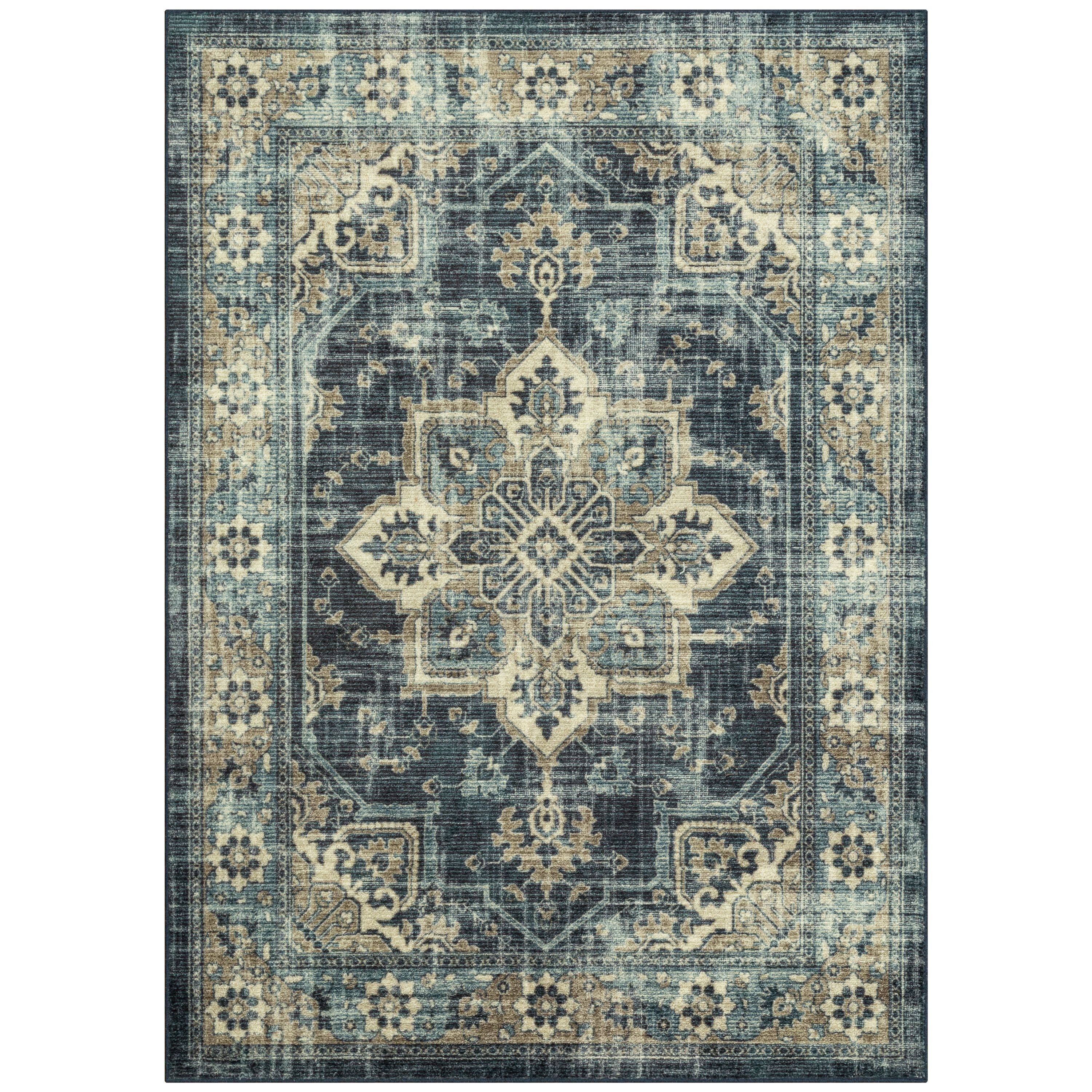 Mainstays Distressed Vintage Blue Persian Indoor Area Rug, 4'x5'4"