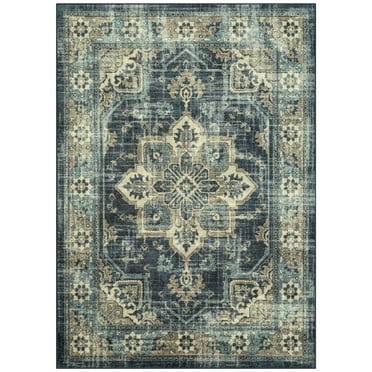 Mainstays Distressed Vintage Blue Persian Indoor Area Rug, 4' x 5'4"