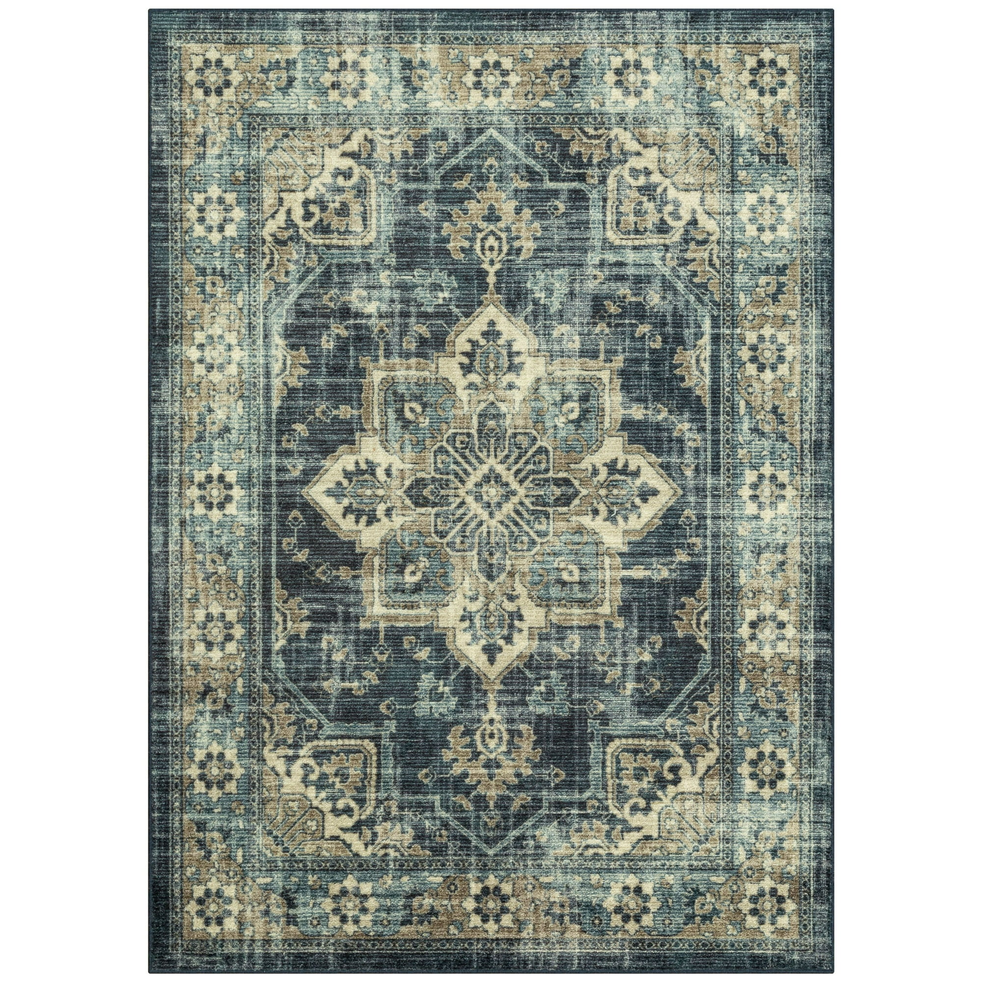 Mainstays Distressed Vintage Blue Persian Indoor Area Rug, 4 ft x 5 ft 4 in
