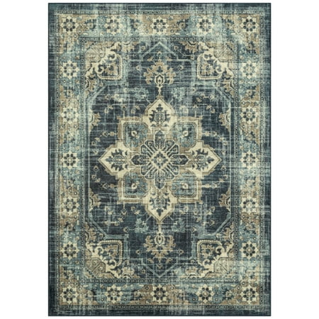 Mainstays Distressed Vintage Blue Persian Area Rug  4  x 5 4