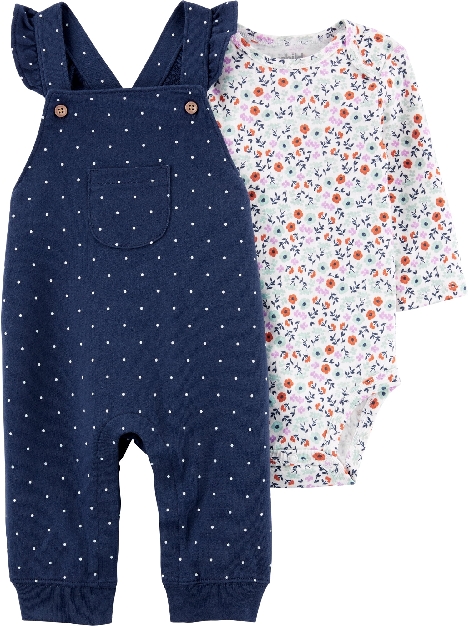 2PC Baby Girls Infants Long Sleeve Shirt+Dot Strap Dress Clothes Outfits Set 