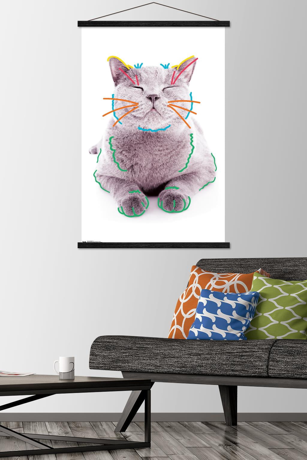 Cat - Funny Face Wall Poster with Wooden Magnetic Frame, 22.375" x 34"