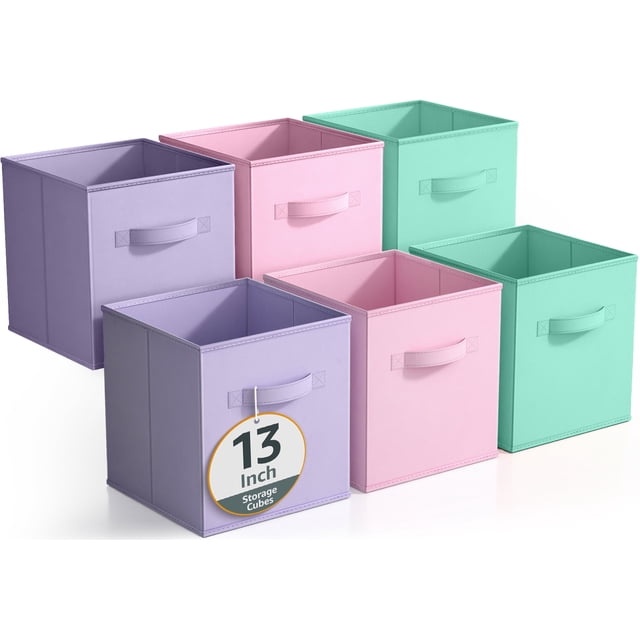 Sorbus Cubos de Almacenamiento de Tela - 6 Contenedores Plegables para Organizar la Despensa, Cubículos, Juguetes, Ropa y Armario - Cestas de 13 Pulgadas para Estantes con Asa