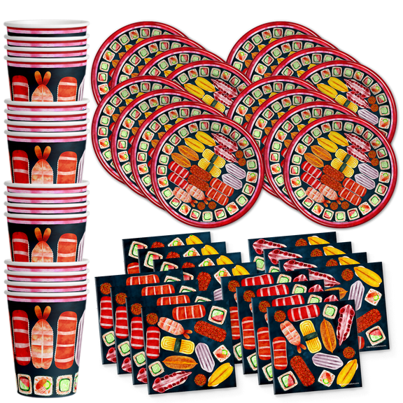 Sushi Birthday Party Supplies Set Plates Napkins Cups Tableware Kit for 16