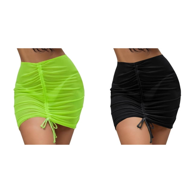 Lot de 2 (Noir 1PCS & Jaune 1PCS) Multipack Bikini Rembourré Couverture Transparente à Volants Couverture Métallique à Cordon