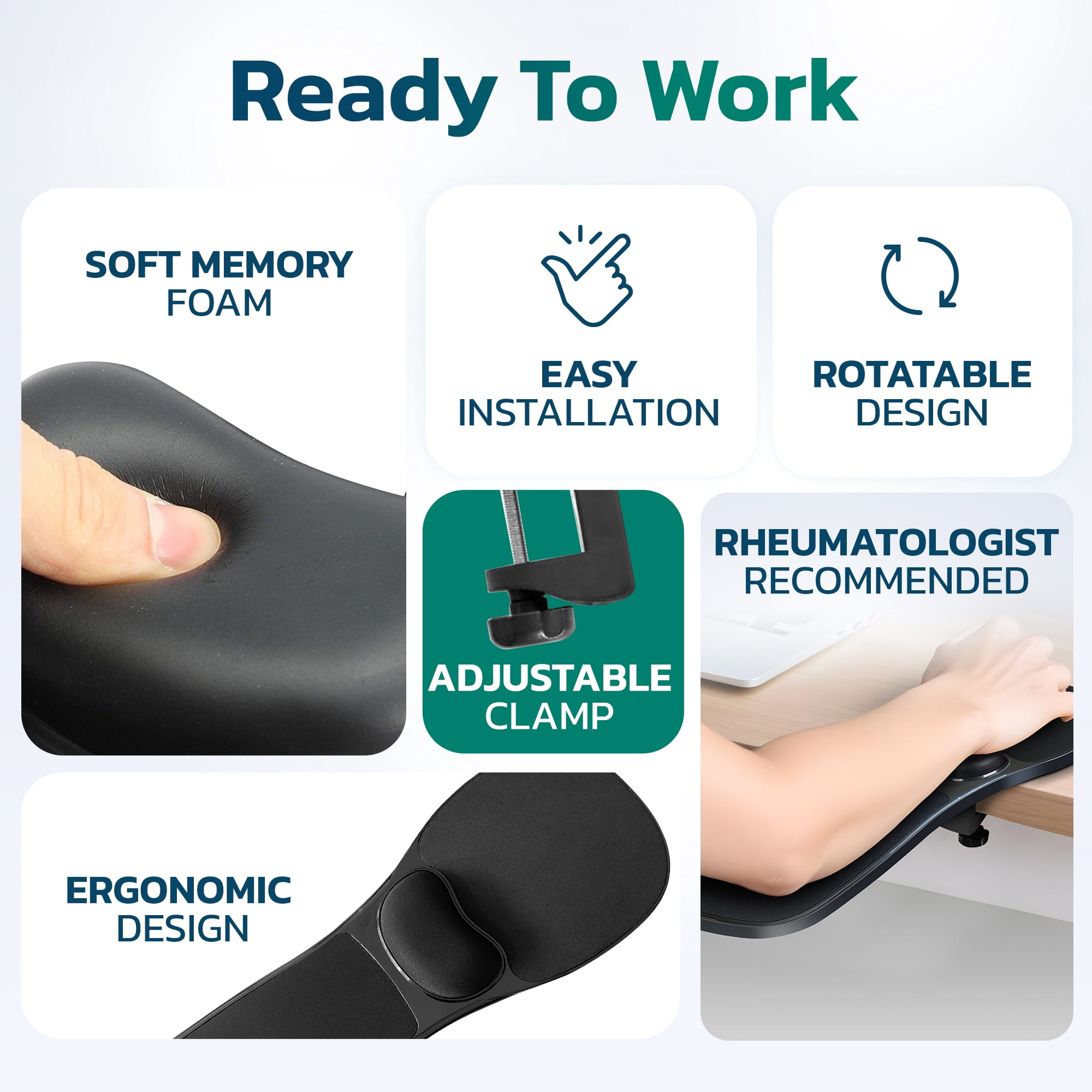 Purely 5920 Ergonomic Arm Rest Mouse Pad for Desk & Chair, 180° Adjustable Arm Wrist Support & Computer Desk Arm Extender, Suitable for Office and Home, Black