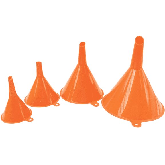 Kitchen Funnel Set - 4 Plastic Funnels for Filling Bottles, Canning & Cooking Use - Orange