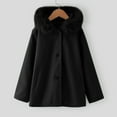 thumbnail image 5 of Mercatoo Kids Girls Wool Blend Solid Color Long Coat Toddler 𝐅aux F𝐮r Hood Button Down Pocket Dress Outwear Winter Jacket, 5 of 8