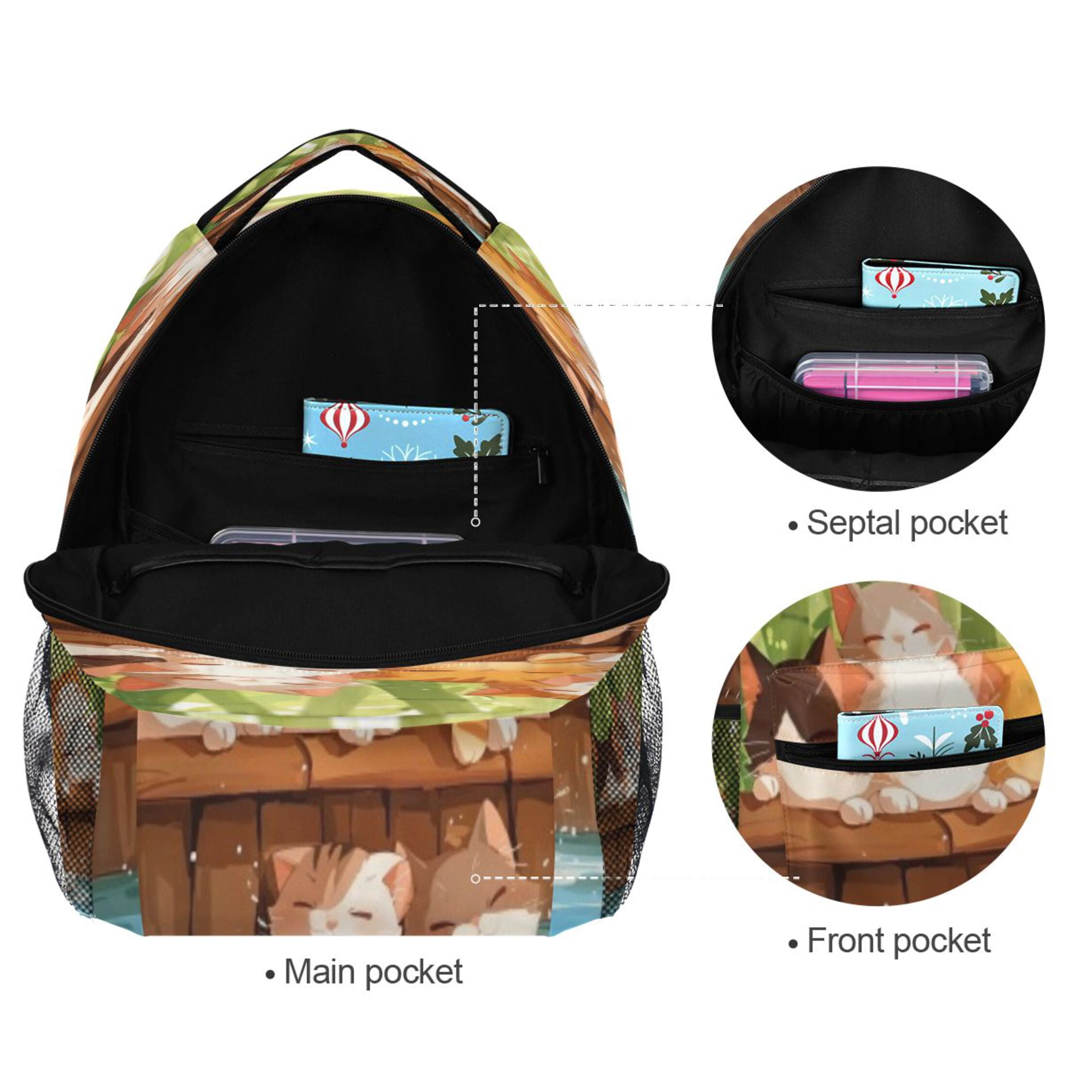 DIXRUYEE Backpack Schoolbag Sleepy Bamboo Cats Pile Pattern 15L/18L 2-SIZE